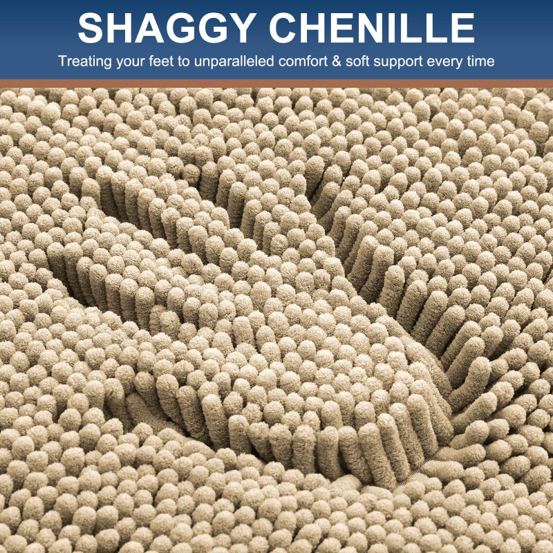 Smiry Luxury Chenille Bathroom Rugs 47x24, Extra Soft and Absorbent Shaggy Bath Mat, Machine Washable, Non-Slip Plush Carpet Runner for Tub, Shower, and Floor, Home Decor Accessories, Beige - Image 4